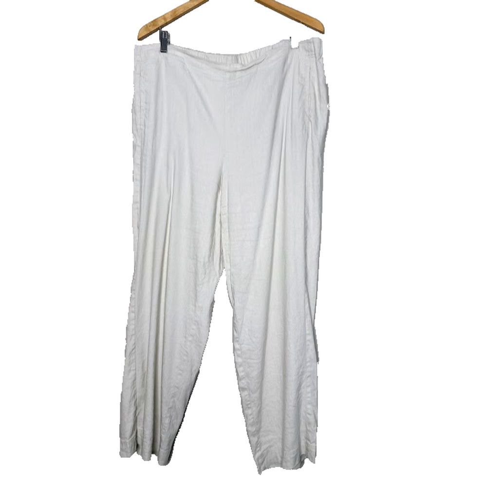 J Jill Linen Stretch Pants Womens 18 Cream Elastic Waist Casual Formal Beachy